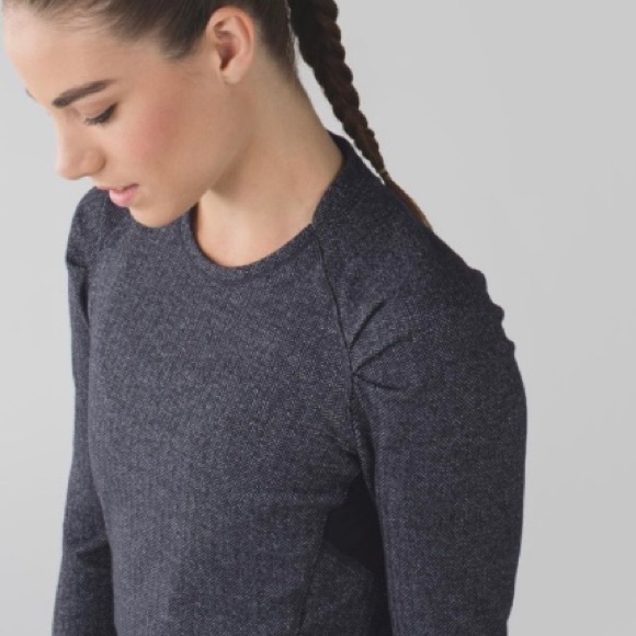 LULULEMON ATHLETICA Heathered Herringbone Black Think Fast Long Sleeves Size 6 - Picture 2 of 16